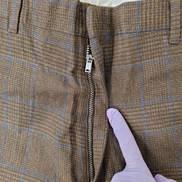 Vintage 80s MOD Polyester Check Pants 32x27 Textured Brown - Picture 3 of 16